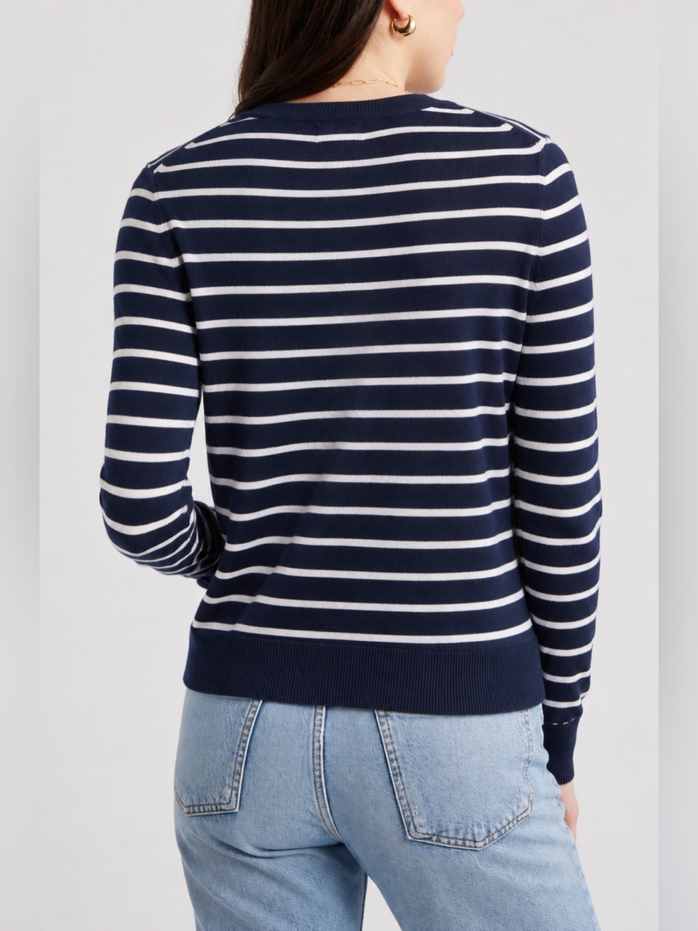 Caslon Merino Wool Blend Striped Cardigan Navy White XL NWT Crewneck - Picture 2 of 8